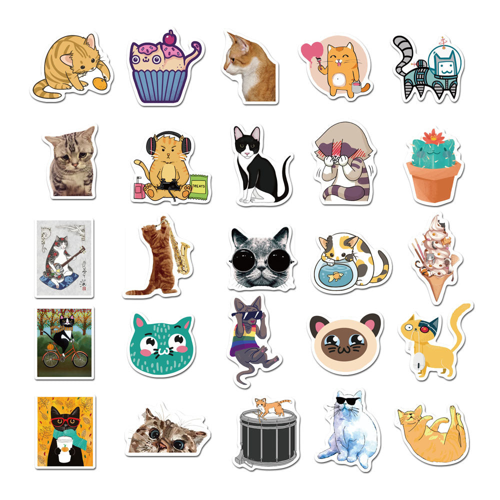50PCS Cartoon Cute Pet Cat Doodle Stickers, Adorable Feline Vinyl Decals for Scrapbooking, Phone Case, Laptop, Water Bottle & Cat Lover Gifts