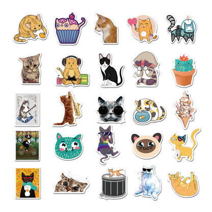50PCS Cartoon Cute Pet Cat Doodle Stickers, Adorable Feline Vinyl Decals for Scrapbooking, Phone Case, Laptop, Water Bottle & Cat Lover Gifts