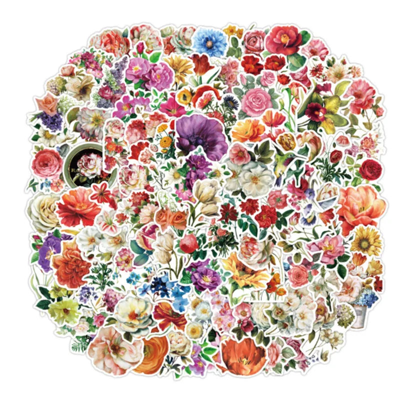 50 pieces of plant graffiti stickers with blooming flowers, DIY creative motorcycle, computer, skateboard and helmet decoration stickers