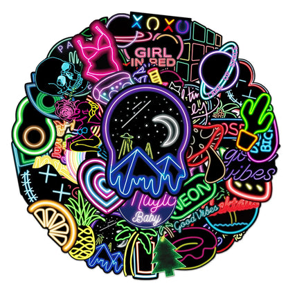 50PCS Neon Graffiti DIY Sticker Skateboard Notebook Gift Water Cup Waterproof Children Stationery Sticker