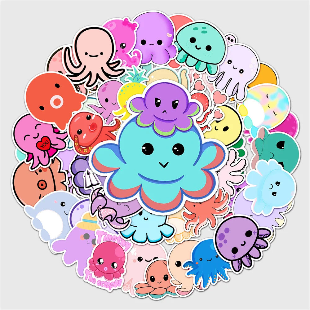 50PCS Cartoon Octopus Graffiti Sticker Cute Animal Child Sticker DIY Skateboard Water Cup Luggage Sticker