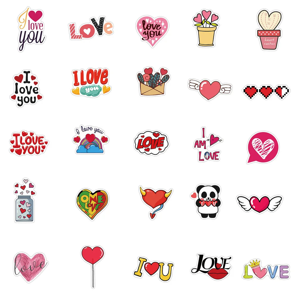 50PCS Valentine's Day Sticker Pink Love Luggage Motorcycle Trolley Case Notebook Waterproof Sticker