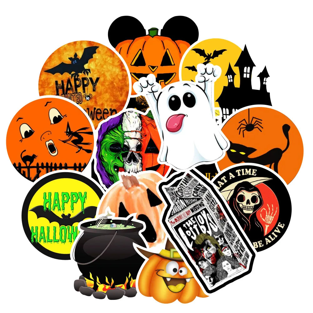 50 pieces of horror creative Halloween graffiti stickers, personalized DIY laptop water cup refrigerator phone case waterproof decorative sticker toys