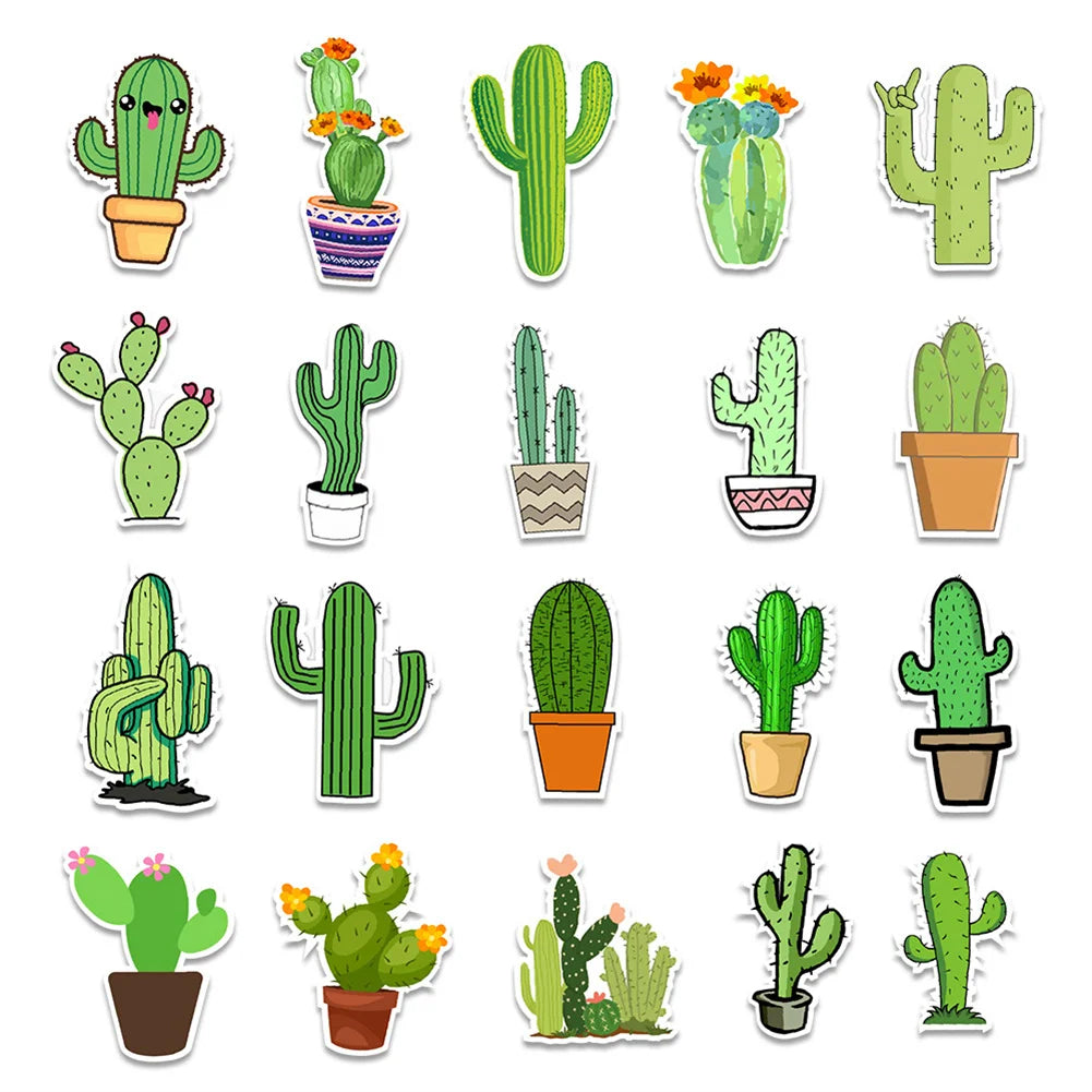 50PCS cartoon fresh and cute cactus decorative style graffiti stickers, personalized, fashionable and creative DIY exquisite decorative decal cups, helmets, skateboard popular sticker toys