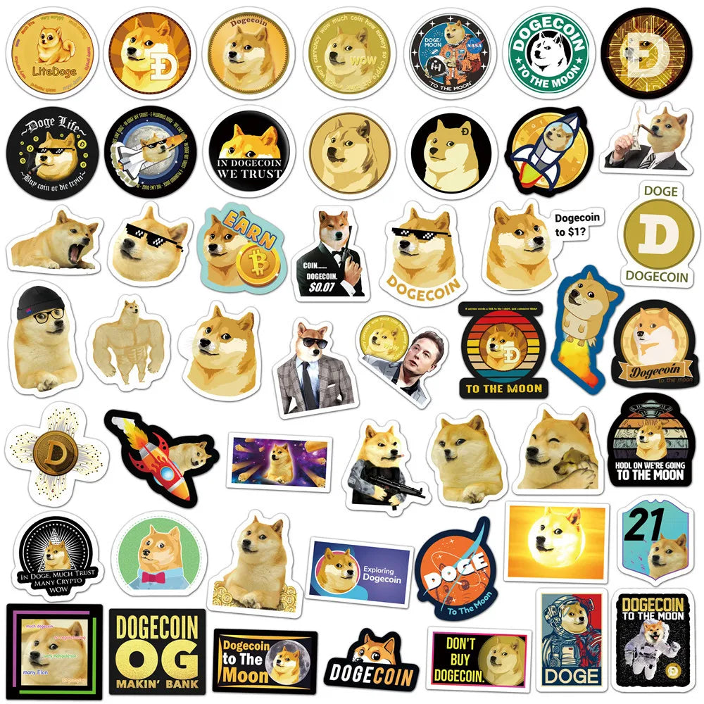 50pcs Dogecoin Graffiti Personalized DIY Decoration Luggage Compartment Guitar Toy Sticker