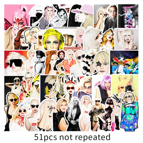 51PCS New Trend Lady Gaga Actress Sexy Graffiti Decoration Suitcase Guitar Computer Car Trunk  Table Waterproof Sticker