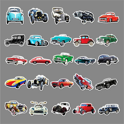 50 pieces of cartoon retro classic car graffiti stickers, personalized planner, luggage, helmet decoration, waterproof sticker toys