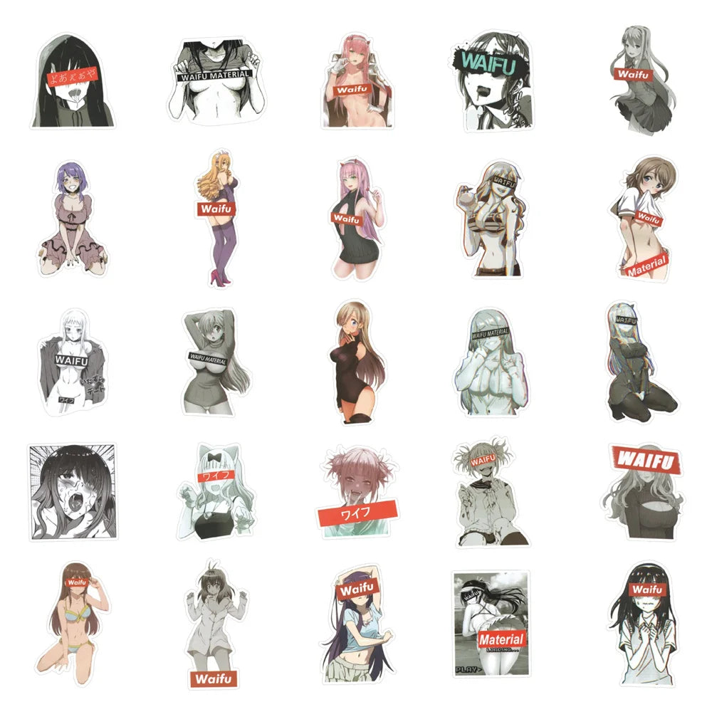 50PCS Anime Waifu Girl Cartoon Stickers Mobile Phone Stickers Laptop Stickers Luggage Stickers