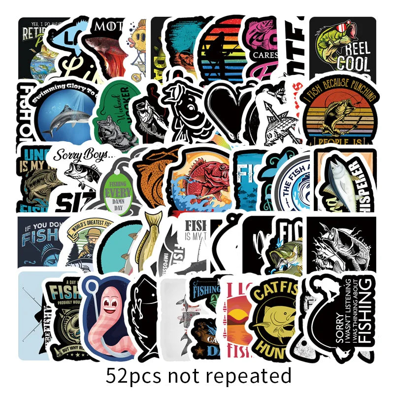 50PCS Cartoon Fishing Series Sticker Trolley Case Bike Scooter Water Cup Waterproof Sticker