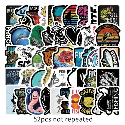 50PCS Cartoon Fishing Series Sticker Trolley Case Bike Scooter Water Cup Waterproof Sticker