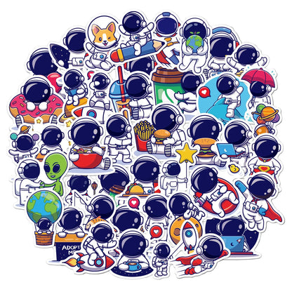 50 pieces of super cute astronaut space cartoon rocket graffiti stickers, suitable for DIY laptop, suitcase, notebook, phone case decoration sticker toys