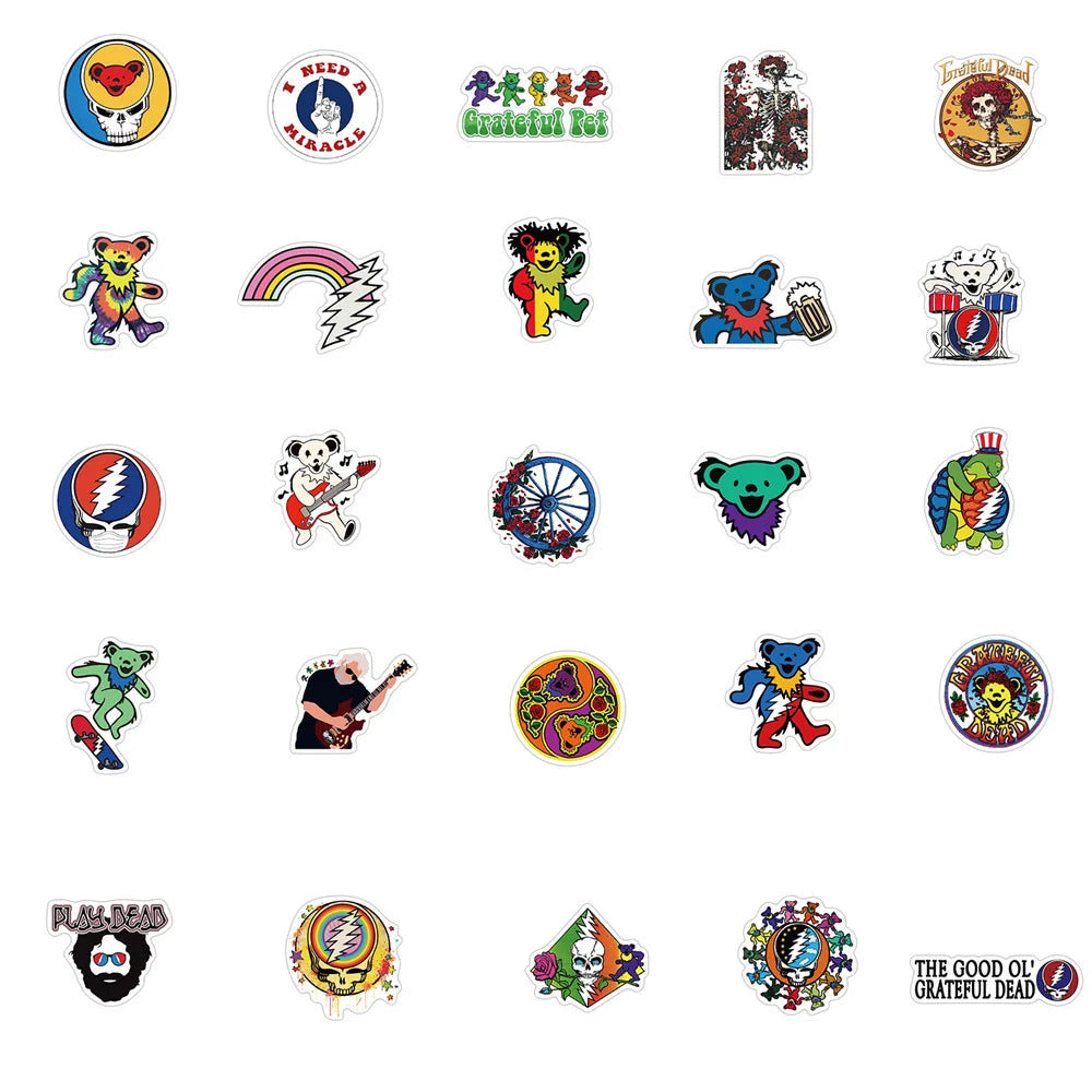 50PCS Rock Band Greatful Dead Graffiti Sticker Decorative Luggage Guitar Waterproof