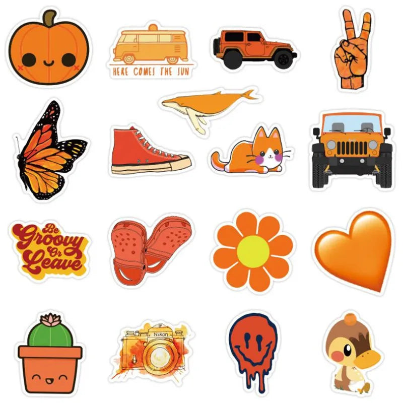 50PCS   Orange Fresh Series Cartoon Animal Graffiti Laptop Car Skateboard Guitar Waterproof Sticker Toy