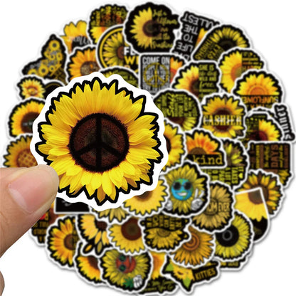 50PCS cartoon black sunflower decorative style graffiti stickers, personalized, fashionable and creative trend DIY exquisite decorative decal cups, helmets, skateboards, popular sticker toys
