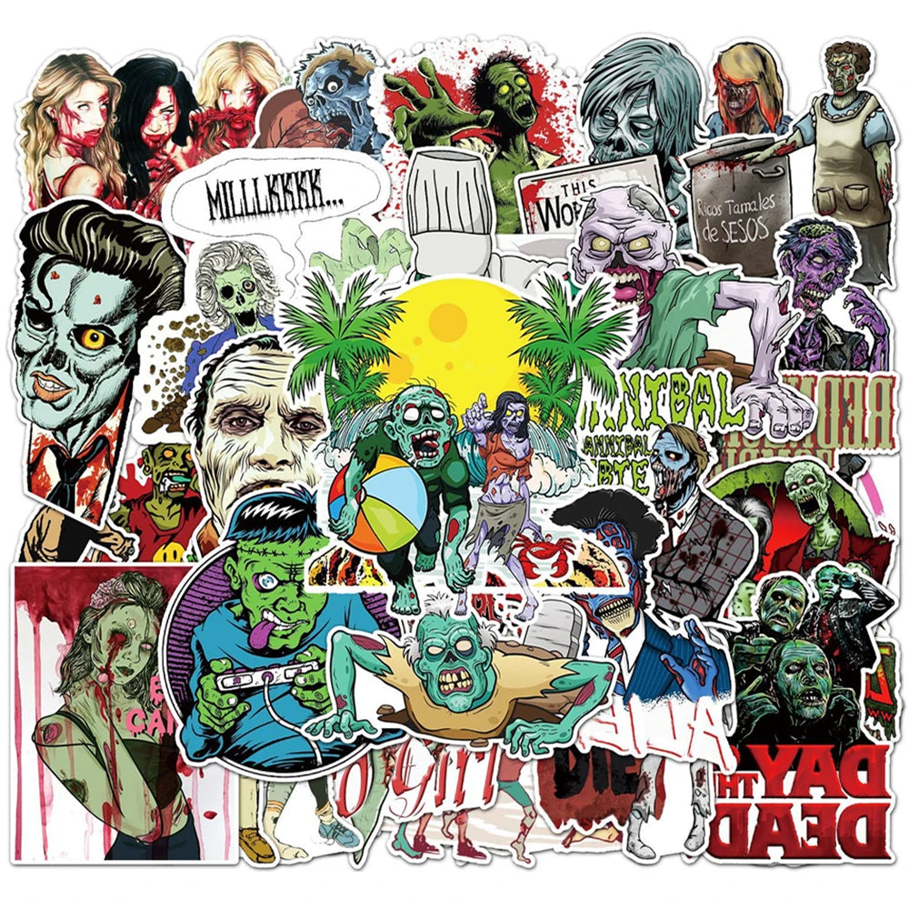50PCS Zombie Graffiti Sticker Personality Horror DIY Handbook Notebook Skateboard Luggage Sticker