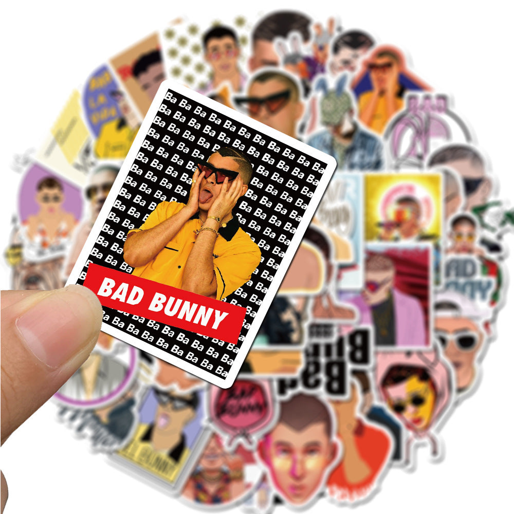 50PCS Bad Bunny Puerto Rico Inspired Stickers - Latin Trap & Reggaetón Icon Doodle Decals for Music Festival Logs, Concert Memory Journals, Latinx Pride Projects & Urbano Culture Art Collages