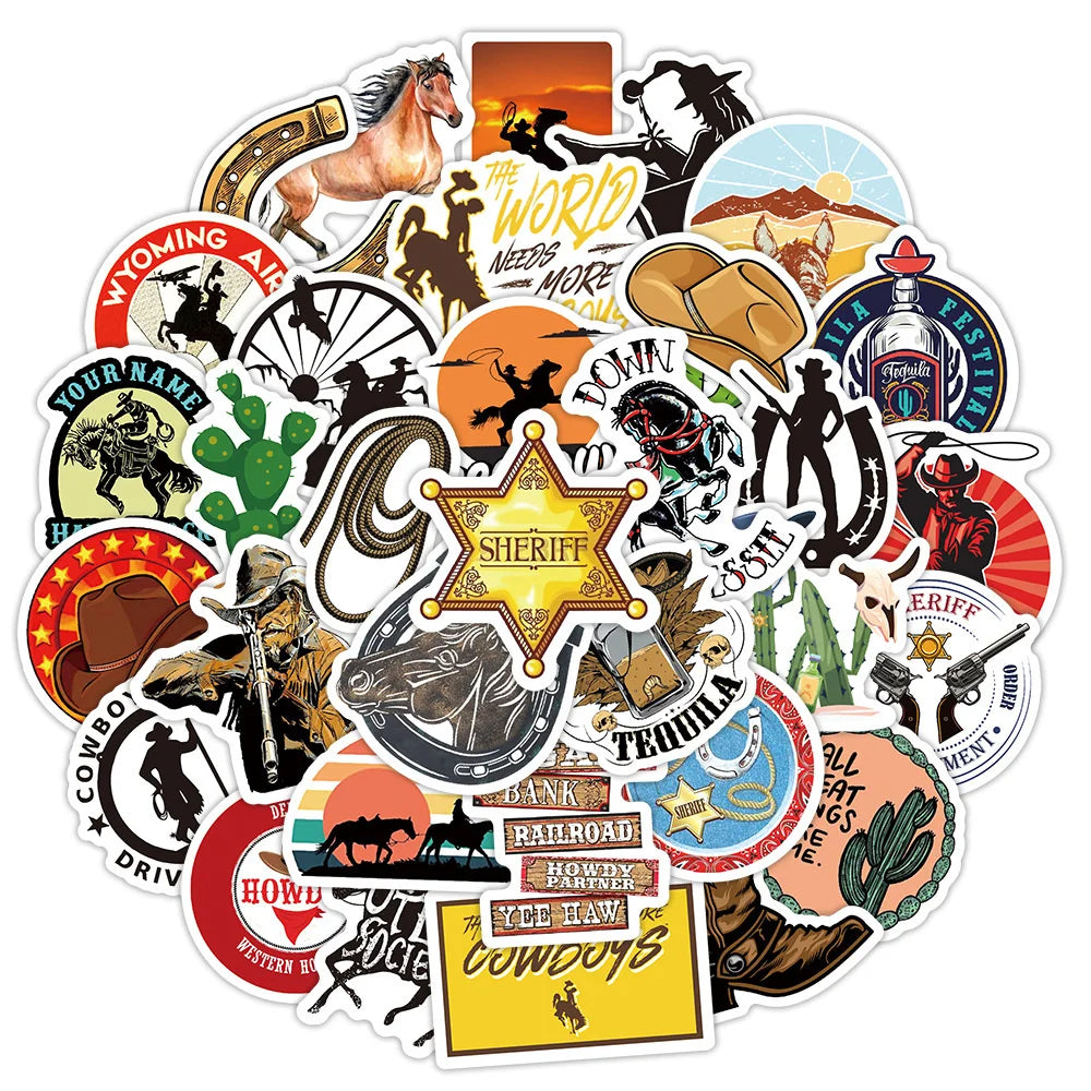 50PCS Western Cowboy Graffiti Waterproof Sticker Suitcase Notebook Refrigerator Skateboard Stationery Box Helmet