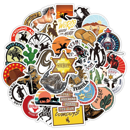 50PCS Western Cowboy Graffiti Waterproof Sticker Suitcase Notebook Refrigerator Skateboard Stationery Box Helmet