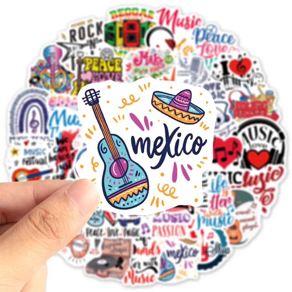 50PCS New Music Text Personalized Decoration Graffiti Waterproof Sticker Notebook Refrigerator Skateboard Helmet