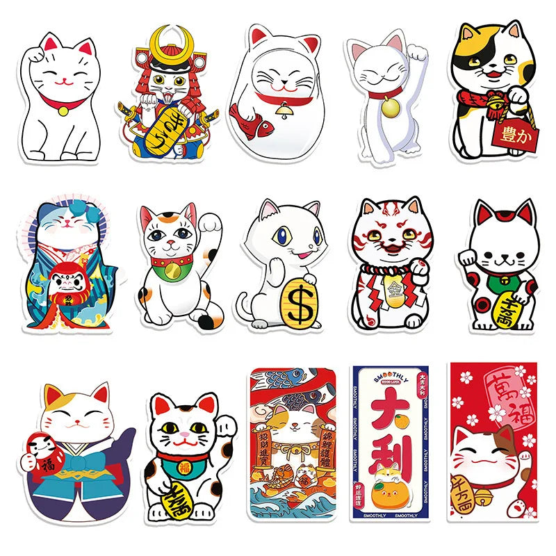 50 pieces of cartoon cute cat-attracting decorative style graffiti stickers, personalized, fashionable and creative DIY exquisite decorative decal cups, helmets, skateboard popular sticker toys