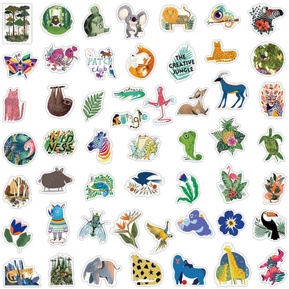 50PCS Artistic Sense Children's Illustration Animal and Plant Graffiti Stickers Trolley Case Notebook Stickers