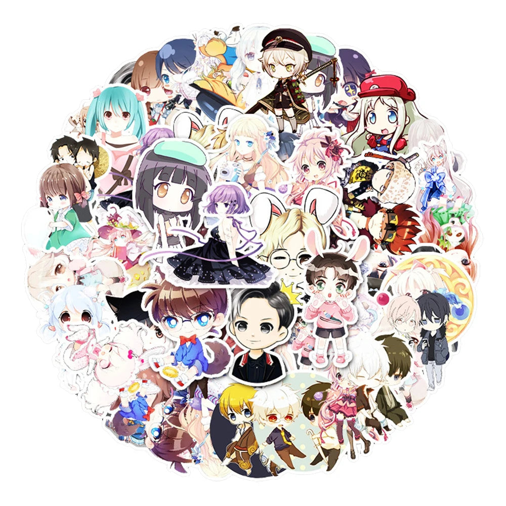 50PCS Cute Girl Small Fresh Two-dimensional Luggage Sticker, Suitcase Car Graffiti Phone Sticker