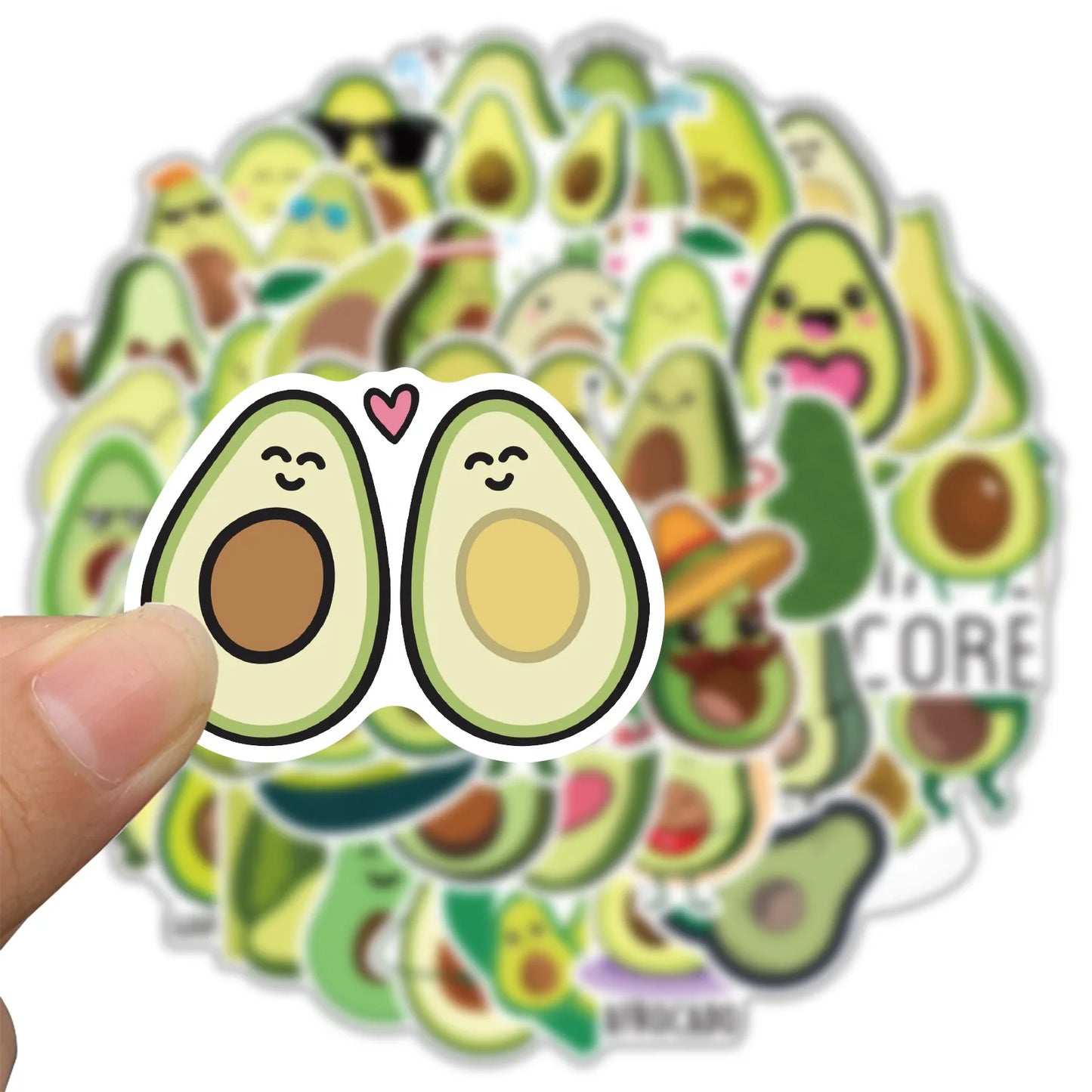 50 pieces of creative and fresh cartoon avocado graffiti stickers, suitable for DIY handbag, notebook, phone case decoration sticker toys