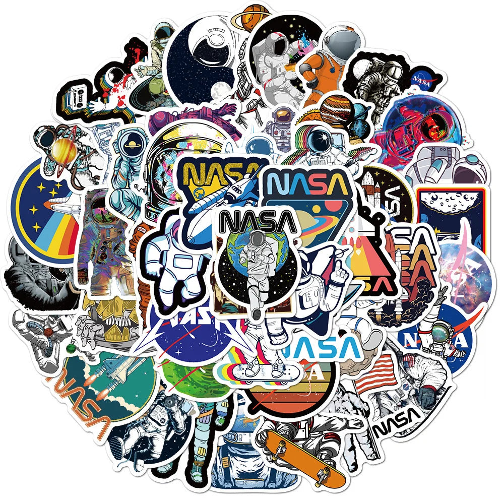 50PCS Space Astronaut Cartoon Graffiti Stickers Luggage Laptop Computer Waterproof No Glue Stickers