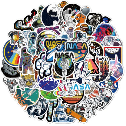 50PCS Space Astronaut Cartoon Graffiti Stickers Luggage Laptop Computer Waterproof No Glue Stickers