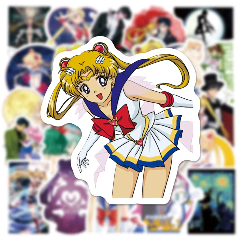 50PCS Cartoon Moon Beautiful Girl Graffiti Anime Suitcase Laptop Water Cup Toy Decoration Waterproof Sticker
