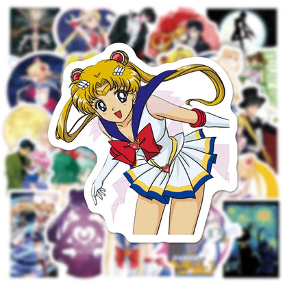 50PCS Cartoon Moon Beautiful Girl Graffiti Anime Suitcase Laptop Water Cup Toy Decoration Waterproof Sticker