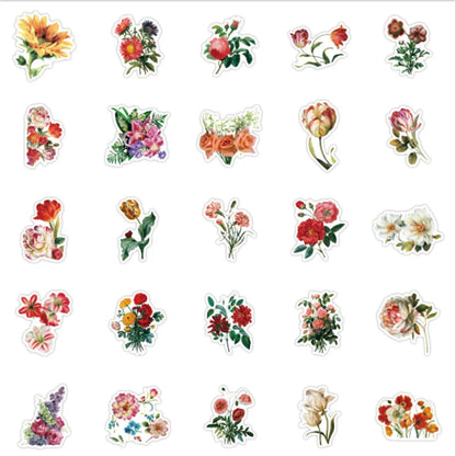50 pieces of plant graffiti stickers with blooming flowers, DIY creative motorcycle, computer, skateboard and helmet decoration stickers