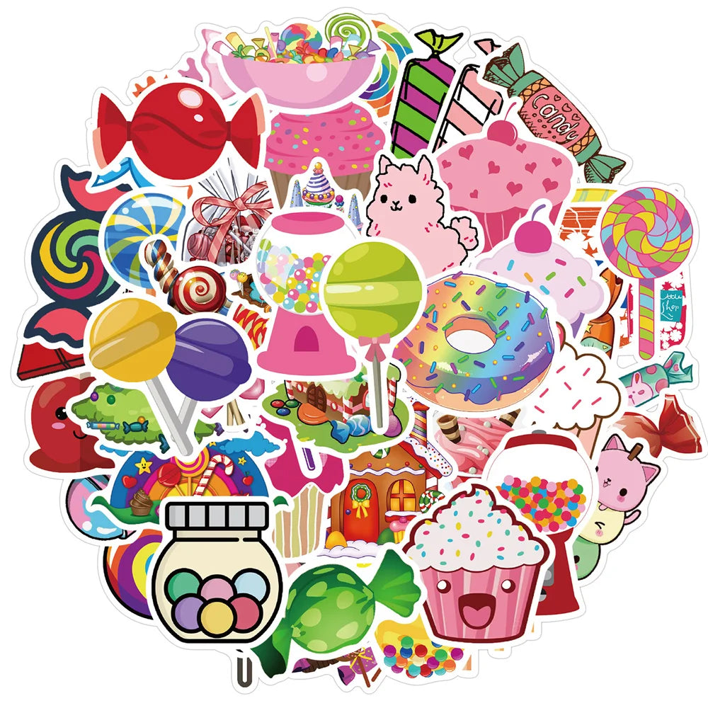 50PCS Color Candy Graffiti Stickers Cute Waterproof Laptop Phone Case Car Decoration Stickers