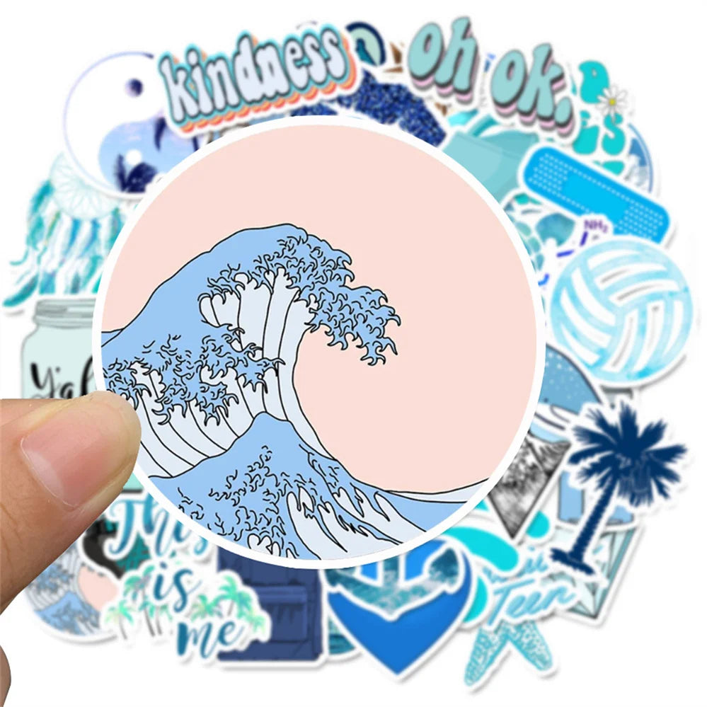 50PCS  Cartoon Blue Small Fresh Series Diary Graffiti Suitcase Skateboard Decoration Waterproof Stickers