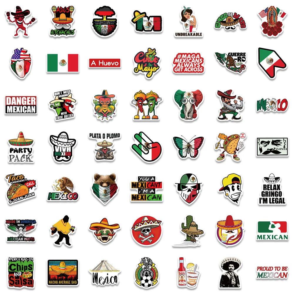 50PCS Mexican Style Waterproof Graffiti Sticker Suitcase Notebook Mobile Phone Refrigerator Children's Water Cup