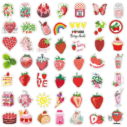 50PCS Cute Strawberry Dessert Girly Heart Graffiti Sticker Cute Mobile Water Cup Computer Hand Ledger Sticker