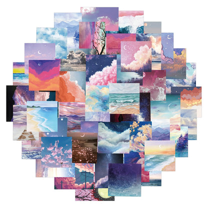 50PCS landscape oil painting cartoon fresh series decorative style graffiti stickers, personalized, fashionable and creative DIY exquisite decorative decal cups, helmets, skateboard popular sticker toys
