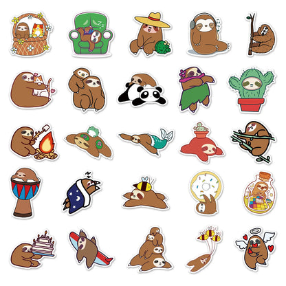 50PCS Cute Cartoon Sloth Personality Fun Skateboard Trolley Case Bike Scooter Water Cup Waterproof Sticker