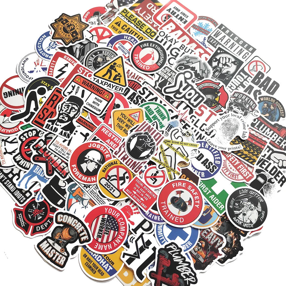 50PCS Worker Tools Hard Hat Graffiti Sticker Skateboard Helmet Luggage Guitar Gift Toy PVC Waterproof Sticker
