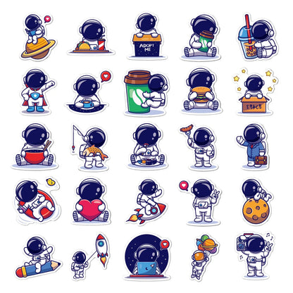 50 pieces of super cute astronaut space cartoon rocket graffiti stickers, suitable for DIY laptop, suitcase, notebook, phone case decoration sticker toys
