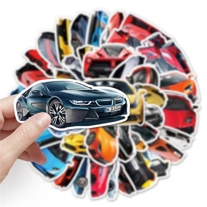 50PCS Cool sports car diary doodle stickers, suitable for luggage, notebooks, handbooks, car decoration, waterproof stickers and toys