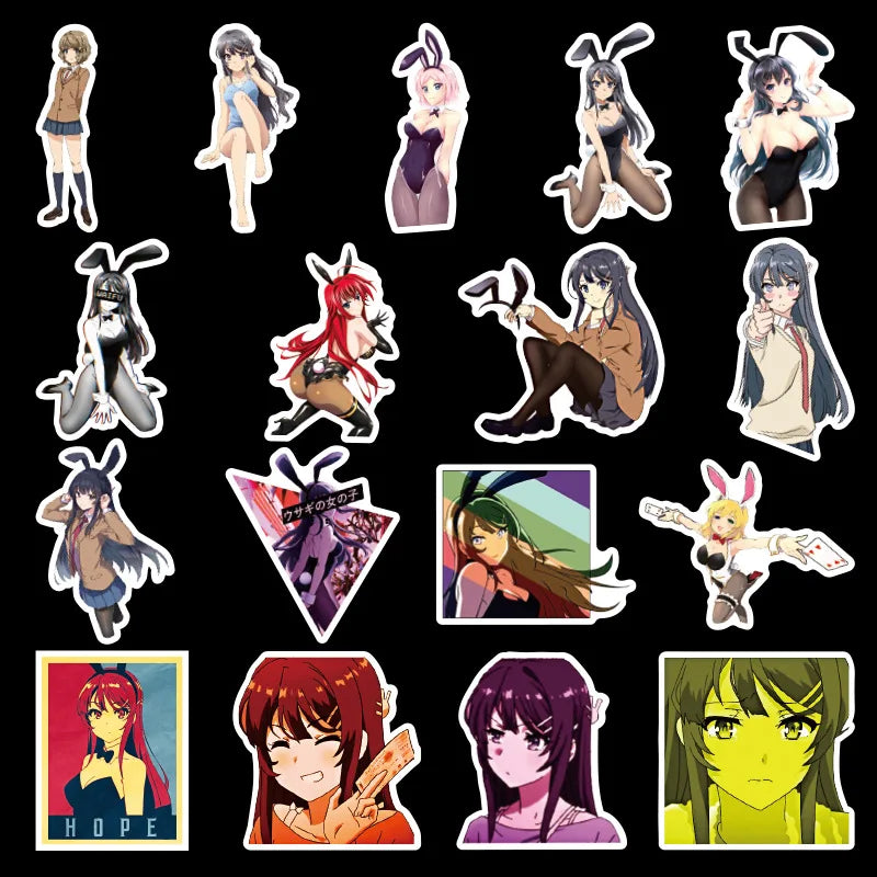 50PCS New Bunny Girl Japanese Man Cartoon Graffiti Sticker Suitcase Luggage Guitar Car Sticker Waterproof Sticker