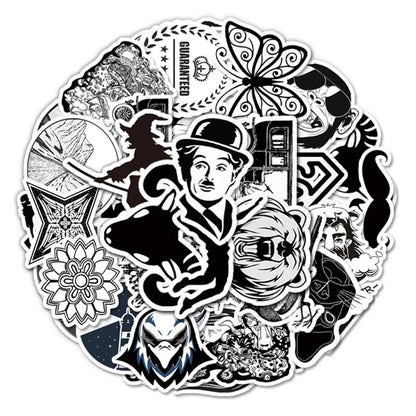 50 pieces of cartoon black and white character graffiti stickers, personalized DIY diary, suitcase, car, skateboard, phone case decoration, waterproof sticker toys