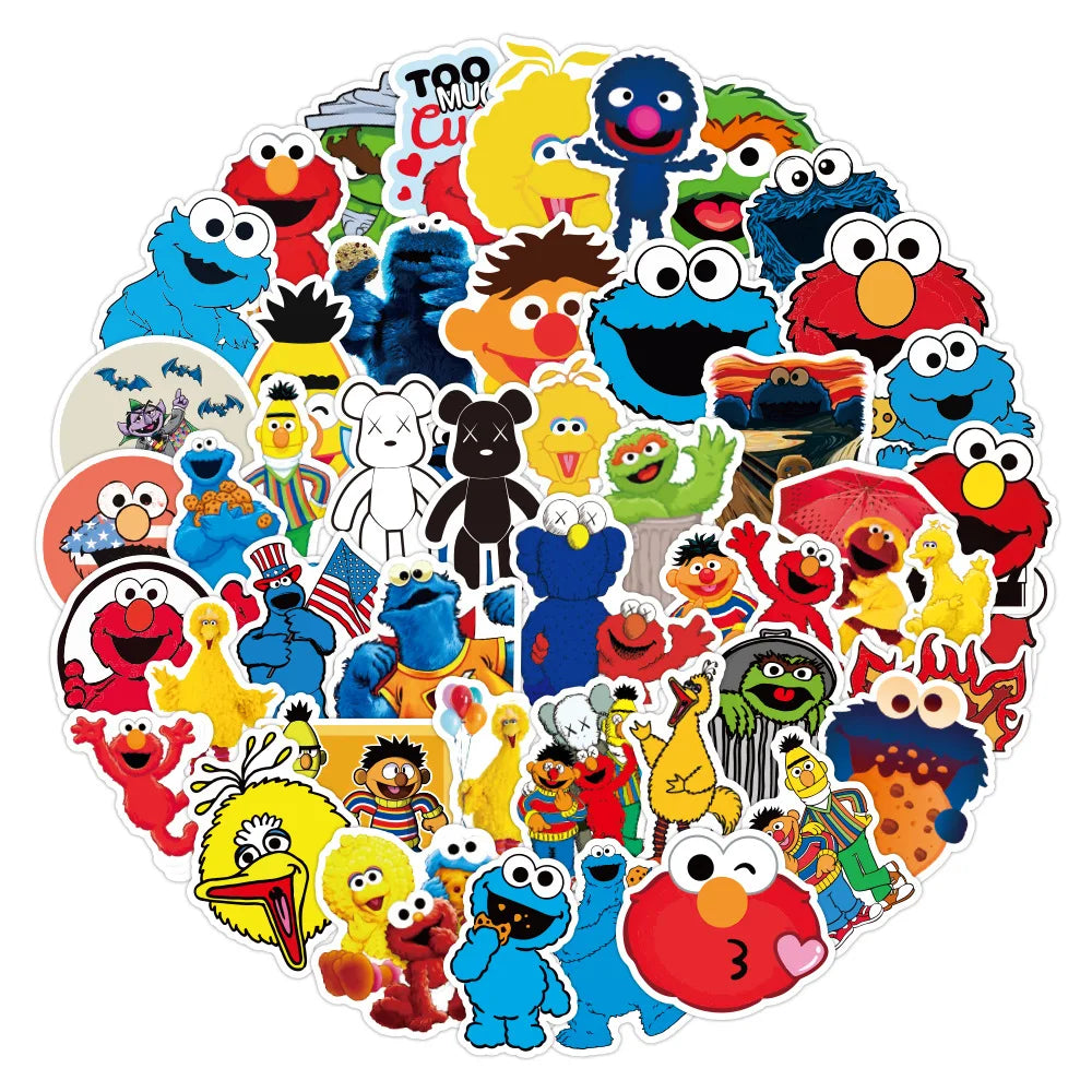 50PCS New Animation Sesame Street Graffiti Sticker Waterproof Luggage Compartment Notebook Scooter Refrigerator