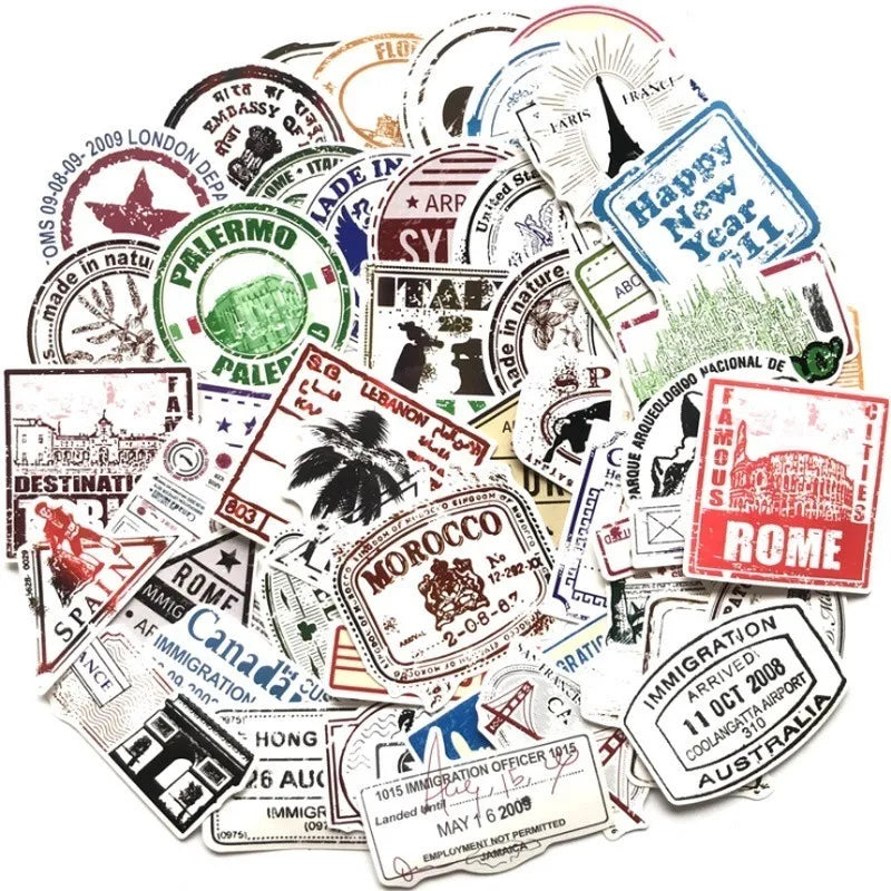 50PCS postmarks, retro letter paper, stamps, decorative style graffiti stickers, personalized, fashionable and creative DIY exquisite decorative decals, cups, helmets, skateboards, popular sticker toys