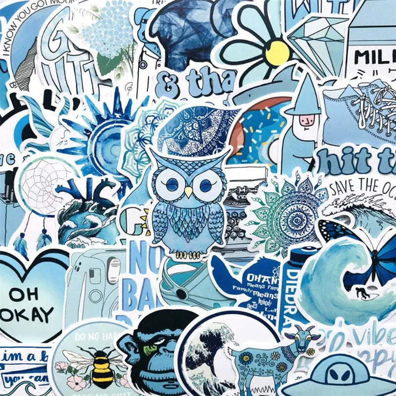 50PCS blue fresh girl toy notebook mobile phone laptop luggage cart waterproof stationery decoration stickers decal