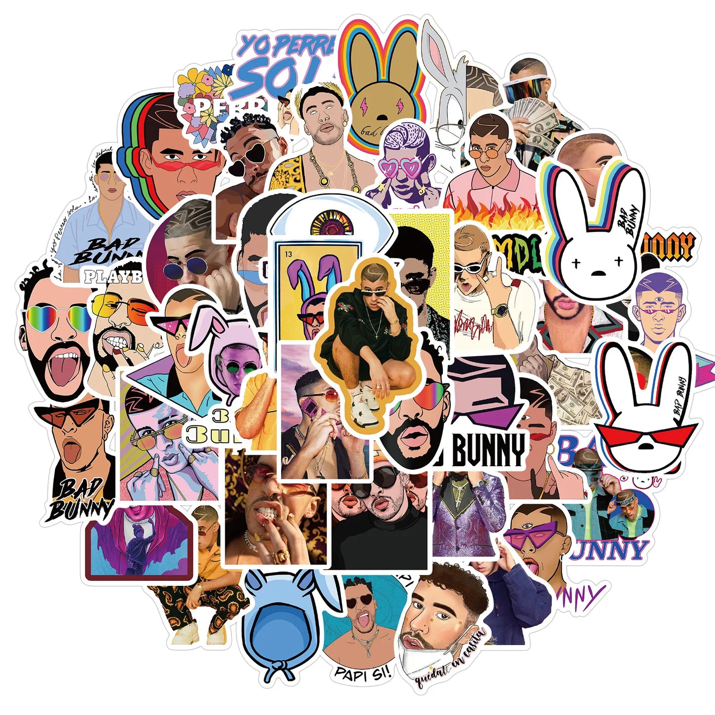 50PCS New Puerto Rican Singer Bad Bunny Graffiti Waterproof Sticker Suitcase Notebook Mobile Phone Skate board Helmet
