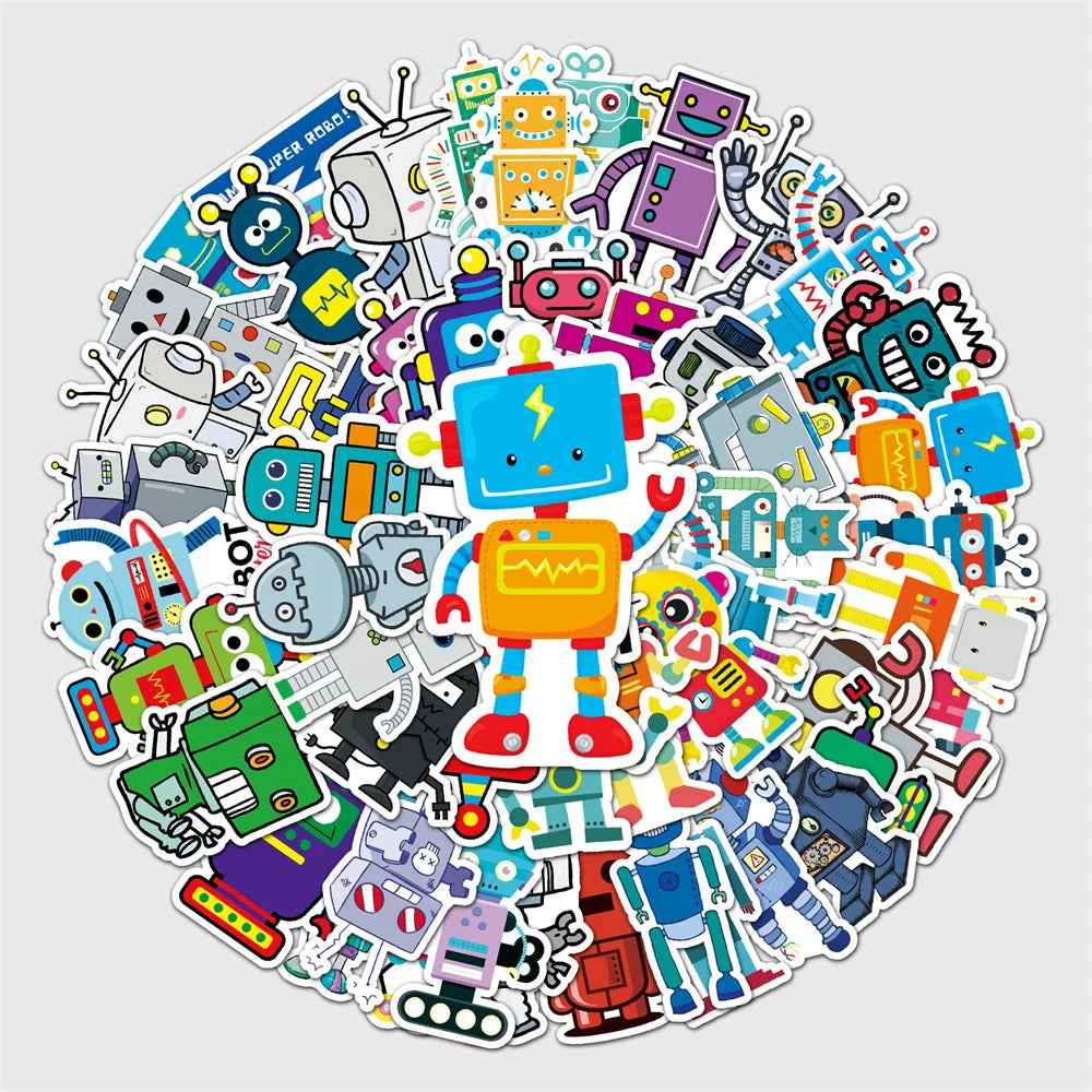 50PCS Robot Graffiti Sticker Personality Cartoon Cute  Sticker DIY Skateboard Luggage Sticker