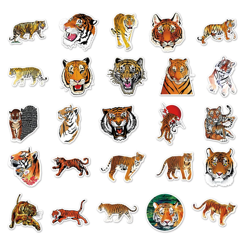 50PCS Tiger Graffiti Stickers Personality Cool Animal DIY Motorcycle Luggage Waterproof Stickers