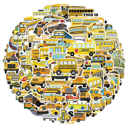 50PCS Cute Cartoon School Bus Graffiti Waterproof Sticker Suitcase Notebook Mobile Phone Children'sWaterCupHelmet